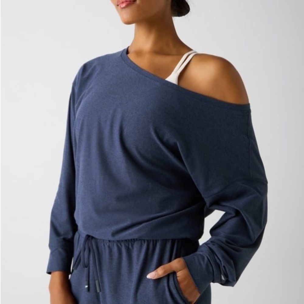 Fabletics Navy Blue Off-Shoulder Jumpsuit - Picture 2 of 14